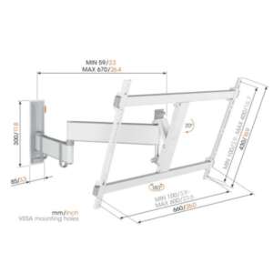 Стойка за телевизор за стена Vogel's TVM-3643W за 40-77" TV, с две рамена, въртяща се на 180°, наклон 20°, бяла