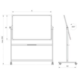 Бяла магнитна дъска на стойка с колела 2х3 Office TOS1218GTO 120х180 см