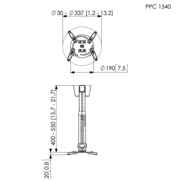 Стойка за проектор до 15 кг. Vogel's PPC 1540 за таван, 42-57 см., сребриста - Image 4
